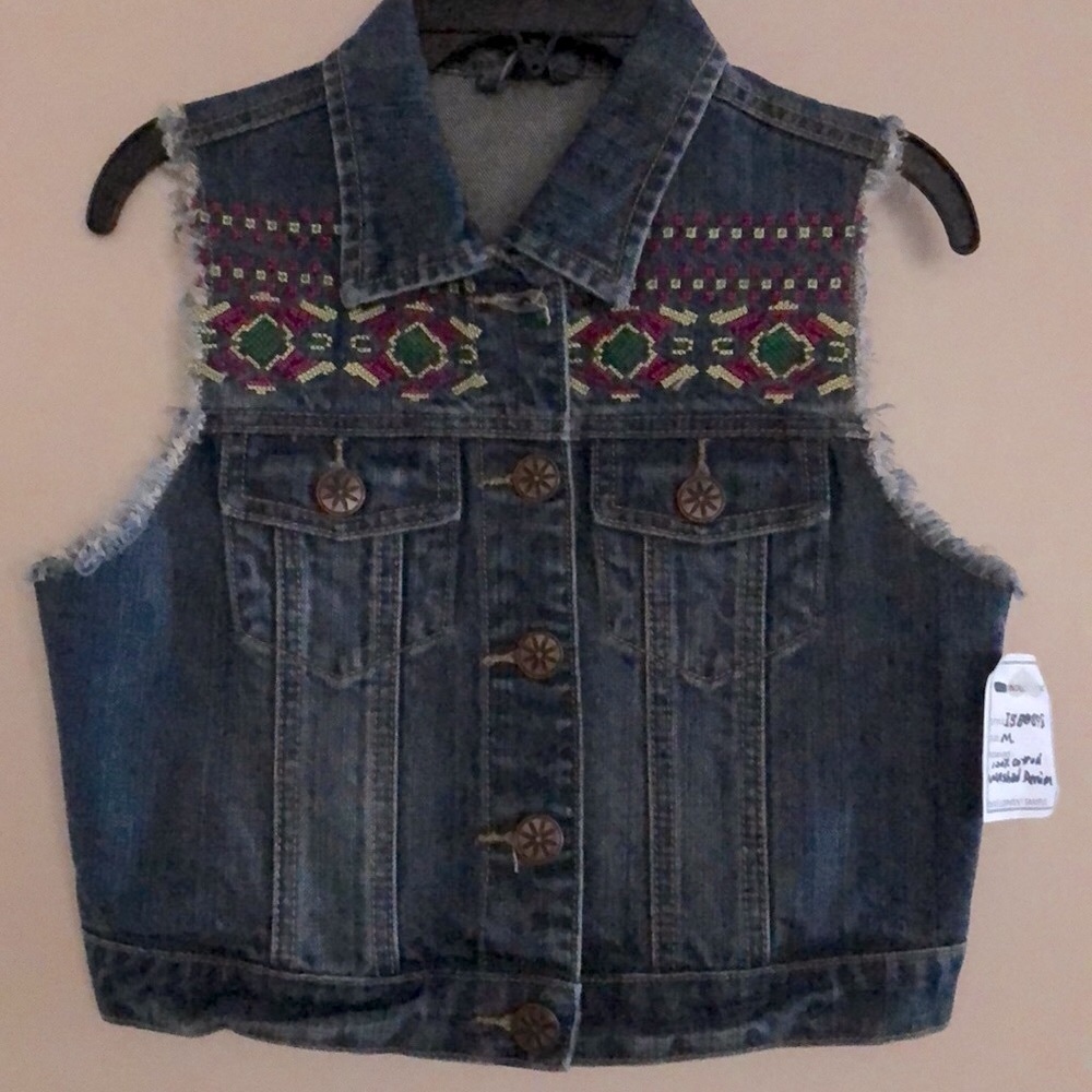 🆕Girls Cute Soft Denim Embellished Embroidered Vest! Made: USA size M/10